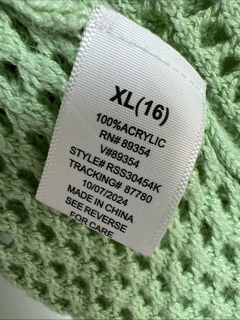 No Comment | Green Cropped Crochet Sweater Pink Watermelon Patches Size XL (16)